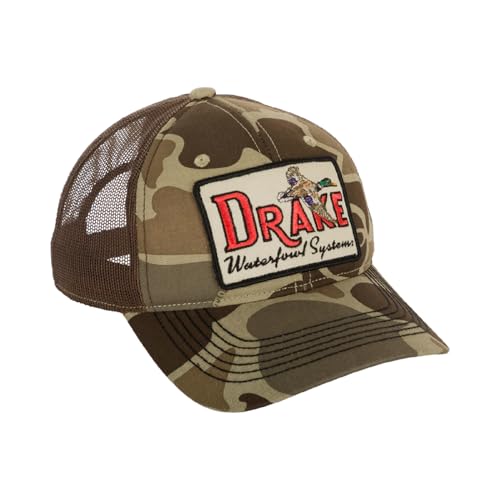 Drake Waterfowl Square Patch Foam Front Ball Cap - Cotton Front Panels & Visor Mesh Back 6 Low Profile Panels Cap One Size Fits Most Old School Timber