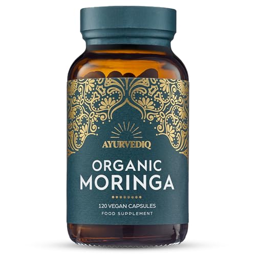 Ayurvediq Wellness Organic Moringa Capsules 500mg, 120 High Strength Moringa Powder Capsules – Soil Association Certified Moringa Oleifera Powder - Vegan Ayurvedic Products