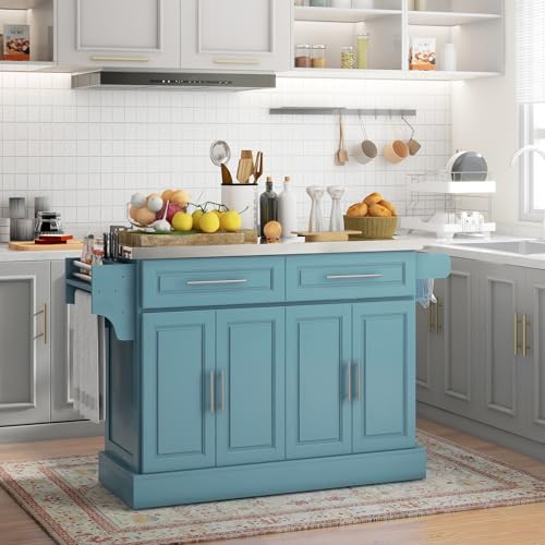 image for HOMCOM Rolling Kitchen Island Cart with Wheels, Portable Island Table 