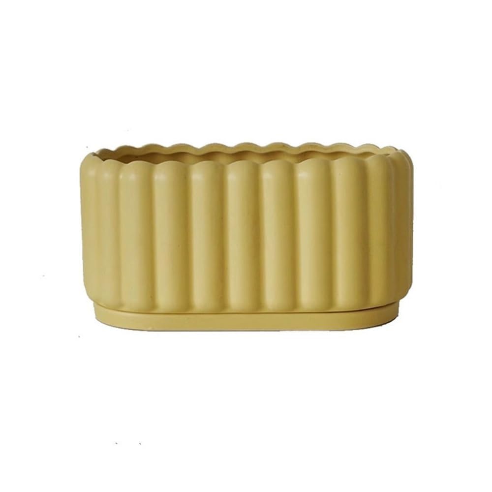 Kx9lb8d Yellow Flower Planters Vertical Striped Rectangles Plant Pot Ceramic Flower With Drainage Holes And Saucers Tray For Windowsill Living Room Bedroom Plants Container