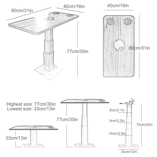 Table de camping-car réglable support relevable alu bureau cuisine