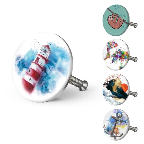 arteneur® - Badewannenstöpsel Universal mit Motiv Leuchtturm | Dreifach Dichtung | Verstellbar | Rostfrei | Extra Schwer für stabilen Halt | Stöpsel Badewanne Zubehör