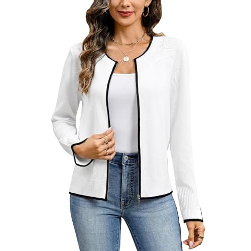 Totatuit Womens Long Sleeve Knitted Zip Up Sweater Lightweight Cardigans Zipper Sweatshirts Jacket No Hood Large White