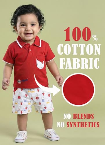 Image of Pure Cotton Collared T-Shirt and Half Pant Set for Kids