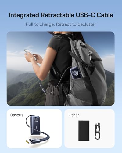 Baseus Qi2.2 25W Slim 10000mAh Power Bank con cable USB-C integrado miniatura 6