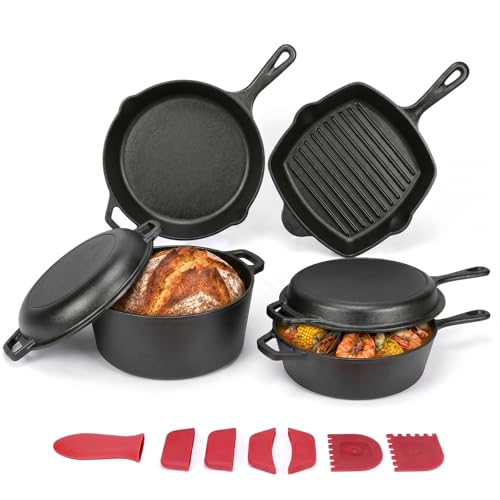 Image of QuliMetal 6 Piece Cast Iron Cookware Set with Dutch Oven