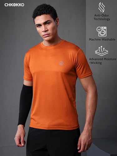 Image of CHKOKKO Gym T Shirts for Men Workout Activewear Solid Quick Dry Sports Tshirt for man Breathable Lightweight Half Sleeve Regular Fit Round Neck Running Boys T Shirt
