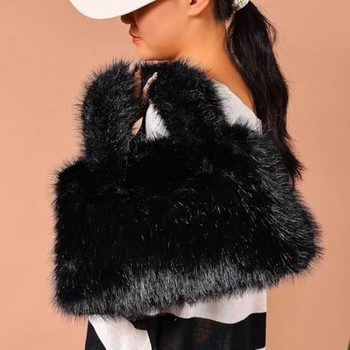 Faux Fur Tote Bag for Women Furry Handbags Fluffy Shoulder Crossbody bag with Adjustable Strap2