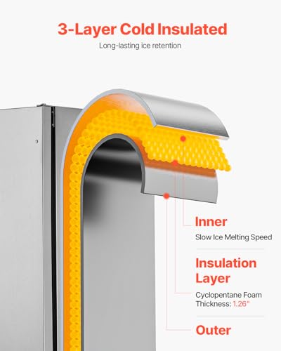 Image of VEVOR Under Counter Ice Maker Machine, 50 Lbs /Day Built in Undercounter Ice Maker with Reversible Door, Stainless Steel, Freestanding Ice Make for Restaurant, Outdoor Kitchen, Terrace, Pool