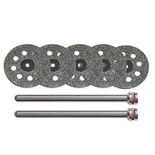 5pcs Diamond Cutting Wheels 4/5", 7/8", 1", 1-3/5" Diameter Cut Off Discs with 2pcs 1/8" Mandrels Replacement for Rotary Tools Silver, 7/8" with Holes, 200, Fine