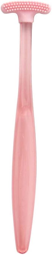 Women Men Rubber Tongue Scraper Cleaner Arc-Shaped Manual Oral Cleaning Brush Tongue Scraper Pink