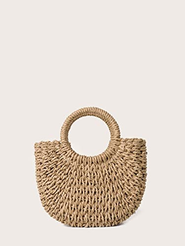 Verdusa Women's Half Round Straw Crossbody Bags Travel Beach Purse Shoulder Bag2