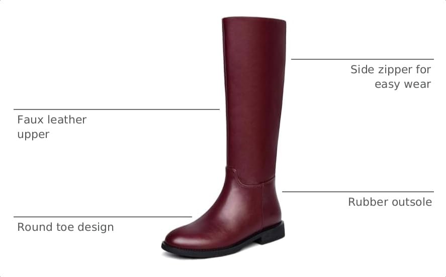 Image of Women's Knee High Boots Flat Round Toe Low Heel Tall Boots Side Zipper Fall Riding Long Boot