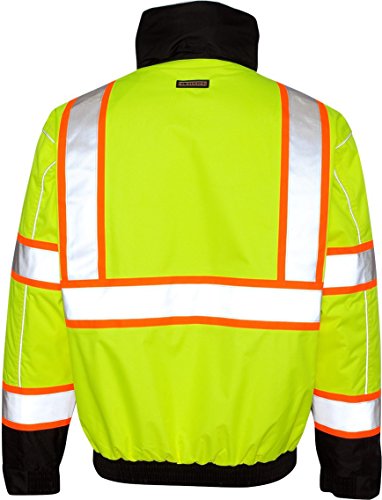 Kishigo JS119 Polyester Brilliant Series Bomber Jacket with Hidden Collar Hood, Extra Large, Lime3