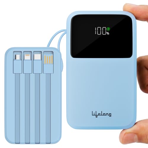 Lifelong Electronics 10000mAh 22.5W Fast Charging Power Bank | 3 Inputs (1 Built-in USB A Cable + 1 C + 1 Lightning Port) & 6 Outputs (3 Built-in Cables + 1 C + 2 A Port) | Small Pocket Size Powerbank view 1