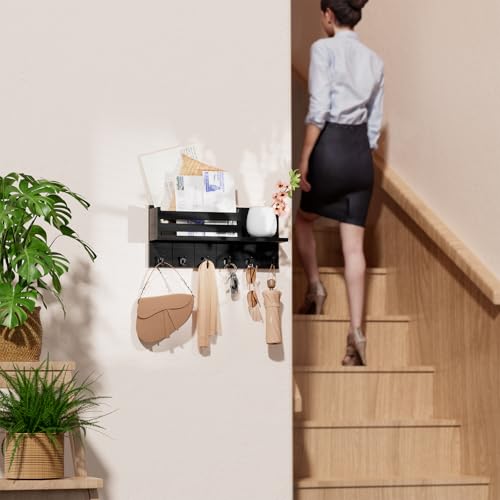 SWTYMIKI Key Holder for Wall - Key Hooks Wall Mounted with Shelf Includes Letter Holder & 6 Hooks, Key Hanger Racks with Mail Organizer for Living Room, Kitchen, Office, Entryway, Bedroom(Black) - Image 7