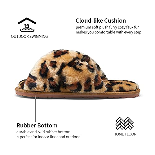 Vepose Women's 801 Cross Band Slippers, Soft Plush Furry Open Toe Fur Slides, Fuzzy Fluffy Slip on House Shoes Indoor Outdoor Slippers3