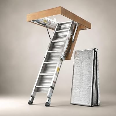 22.5x54 Inch Pull Down Attic Ladder with Insulated Cover, Attic Access Ladder with Aluminum Frame & Zippered Seal, Tall Ladders for Home High Ceilings Up to 10 Ft 3 in