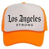 TOP HEADWEAR Los Angeles Strong Hat - LA Snapback Trucker Cap White/Neon Orange