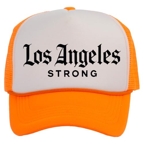TOP HEADWEAR Los Angeles Strong Hat - LA Snapback Trucker Cap White/Neon Orange