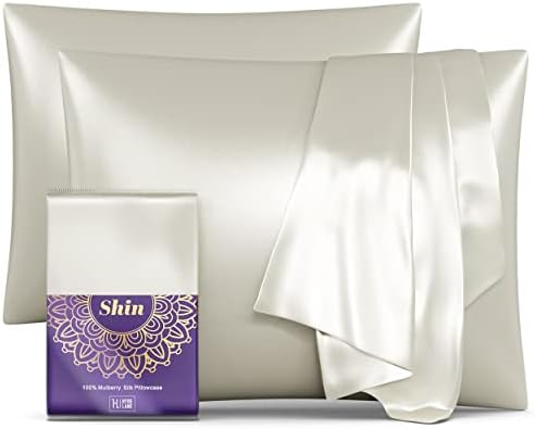 White Mulberry Silk Pillowcase for Hair and Skin, 2 Pack 100% Real Pllow Cases, Covers Soft Smooth Pure with Hidden Zipper (Standard 20''×26'')