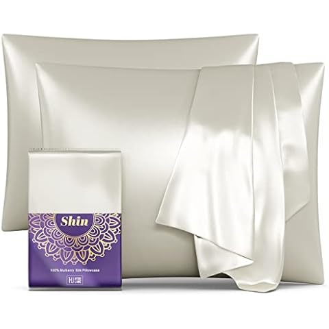 HYDE LANE 16 Momme 100% Pure Mulberry Silk Pillowcase for Hair and Skin with Hidden Zipper, Both Side Grade 6A Silk, Smooth and Soft,Real Silk Pillow Case, 2pcs Queen 20''x30'',Ivory White Cover
