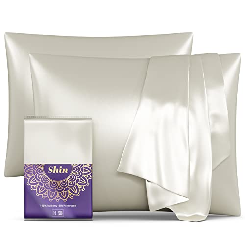 White Mulberry Silk Pillowcase For Hair And Skin, 2 Pack 100% Real Pllow Cases, Covers Soft Smooth Pure With Hidden Zipper (Standard 20''×26'') #TOP3