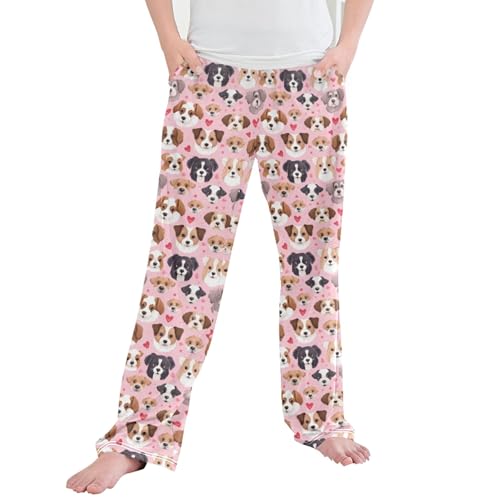 Funny Dogs Heart Long Pajama Pants Elastic Waist PJ Bottoms with Pockets S A113280