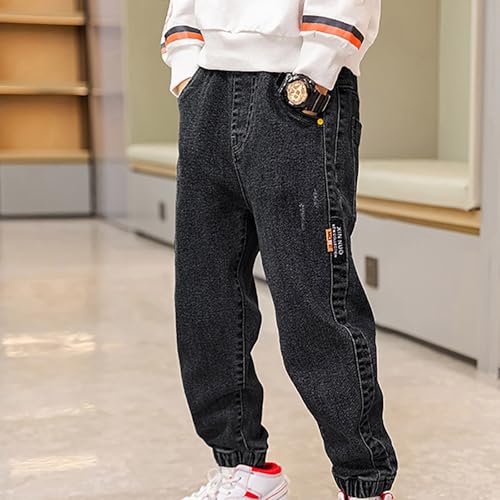 Boys Baggy Elastic Waist Pants 𝐒tretch Straight Leg Loose Jeans Fall Casual Washed Denim Trouses with Multi Pocket2