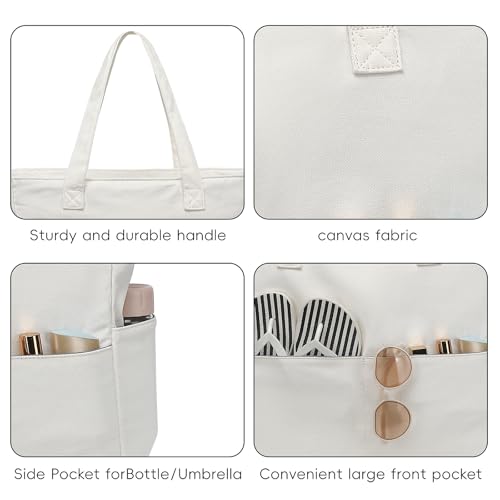 LEDAOU Large Beach Tote Bag Women Zipper Beach Tote Bag for Pool Gym Grocery Travel with Wet Pocket4