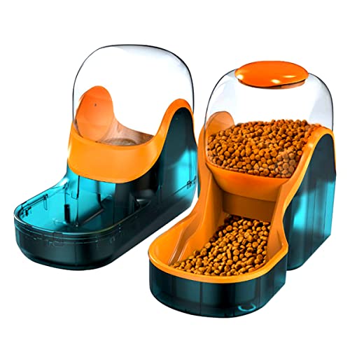 3.8L Automatischer Feeder Futterautomat Kleine & Mittlere Haustiere Automatischer Futter & Tränkesatz, Futterautomat und Wasserspender für Hunde Katzen Haustiere Tiere (Orange + transparent)