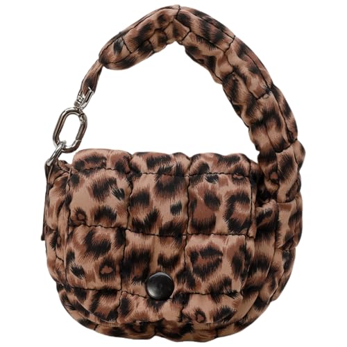 Super Mini Quilted Purse for Women Accessories Puffer Handbags Charm Lipstick Bag Cute Wristlet Nylon Padded Pouch (Leopard)