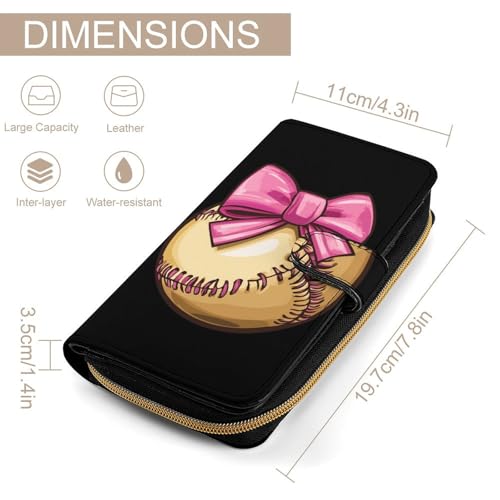 Bow Softball Mom Long Wallet PU Leather Credit Card Holder Durable Zippered Purse Clutch Wallet2