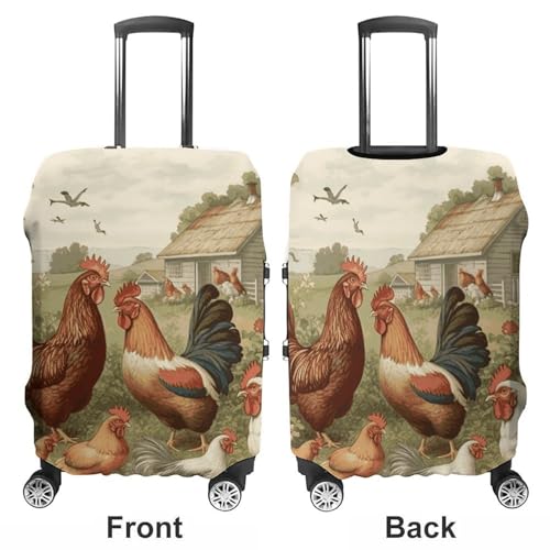 Chickens And Farm Printed Luggage Cover Protector, Fits 18-32 Inch Luggage3