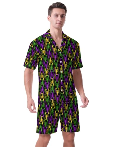 Mens Short Sleeve Sleepwear 2 Pieces Hawaiian Pjs Set Loungewear with Pockets Button Down Shirts Style Pj Set Funny Outfits4