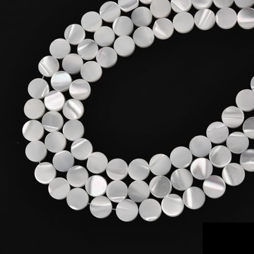 Image of HAAMIIQII Natural White Mother of Pearl Shell Beads 8mm Coin Shape Semi Precious Stone Loose Gemstone Beads for Jewelry Making Strand 15 Inch (45-47pcs)