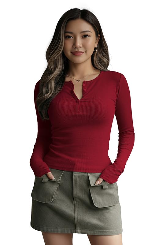 Image of Dream Beauty Fashion Women's Long Sleeve Slim Fit Top /T-Shirt Henley Neck Casual (BZF-Top-Saiyaara-1)