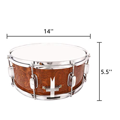 LAGRIMA 14X5.5 inch Snare Drum Set for Student, Beginners with Gig Bag, Sticks, Strap, Stand and Practice Pad Kit, Tiger Stripe - Thumbnail 7
