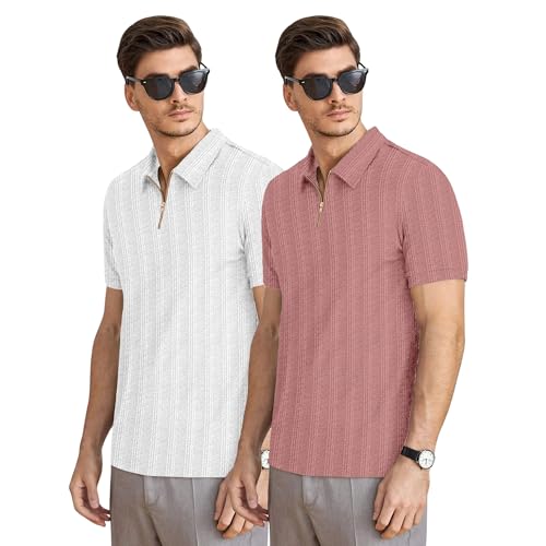 Image of MiraMichi Men's Polycotton Short Sleeve Casual Polo Collar T-Shirt - Lightweight Breathable Classic Polo for Everyday Comfort & Style