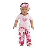 18 Inch Doll Clothes for American 18 Girl Dolls | Camo Heart Doll 18' Pajamas PJs with Eye Mask | Doll Clothes fits 18 Inch Our Generation Dolls