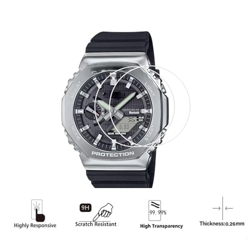 walieoka screen protector compatible with casio gbm-2100 series9h hardness tempered glass protective filmscratch resistant crystal clear  2 pack