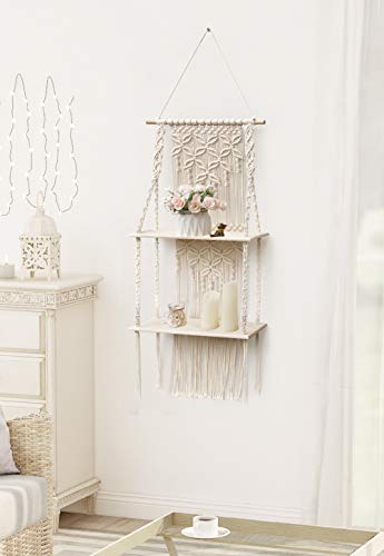 Afuly Mensole da Muro Legno Grezzo Boho Macrame