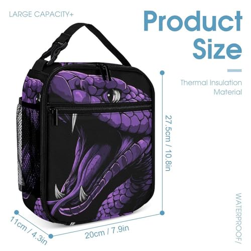 Purple Cobra Snake With Fangs Backpack Shoulder Bags Lunch Bag Pencil Case Box 3 Set Daypack Cute4