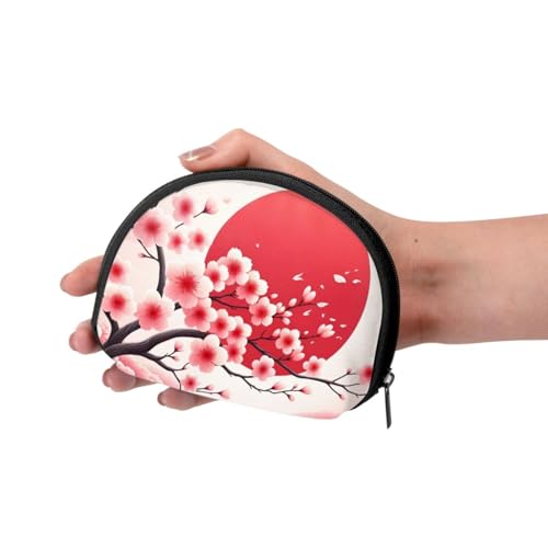 Portable Coin Purse Cherry-Blossoms-Sun-Japan Mini Zippered Money Pouch Card Holder3