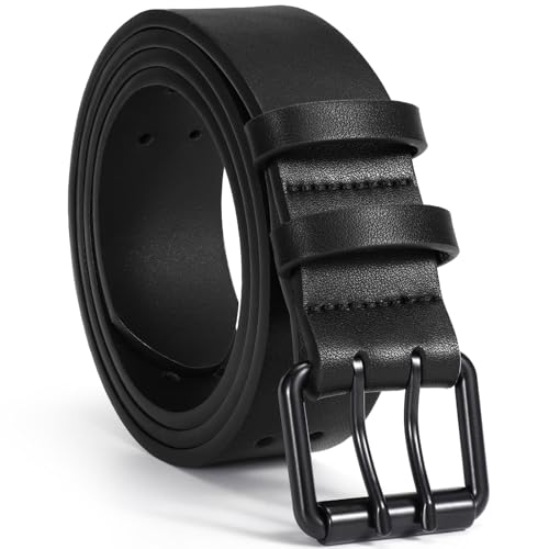 Image of XZQTIVE Men's Double Prong Leather Casual Jeans Belt, Heavy Duty Double Pin Buckle Belt for Work, Business and Daily Wear