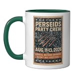 Perseids Meteor Shower Aug 11–13, 2026 Watch Party Crew Ceramic Mug, Dark Green/White, 11oz