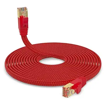 Cat 7 Ethernet Cable 100 ft Red, Hymeca Nylon Braided Flat Cat 7 Cable PS4 Network Cable Shielded Flat Internet Network Computer Patch Cord Slim Cat7 High Speed LAN Wire with Rj45 Connectors