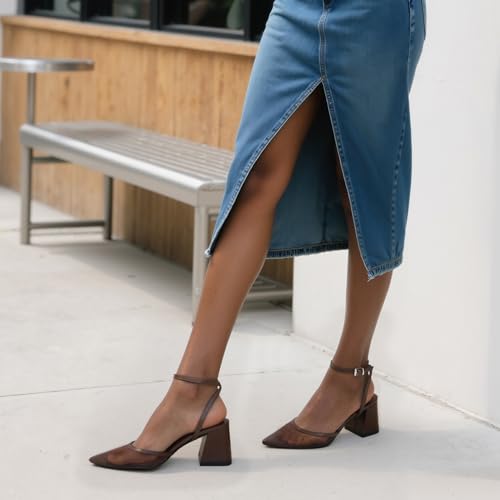 Closed Toe Heels for Women Ankle Strap Pointed Toe Slingback Chunky Low Heels Womens Pumps Wedding Dress Shoes4