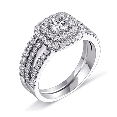 Bague Femme en Argent KnSam Double Anneau Scintillant pour Vos Soirées Chic