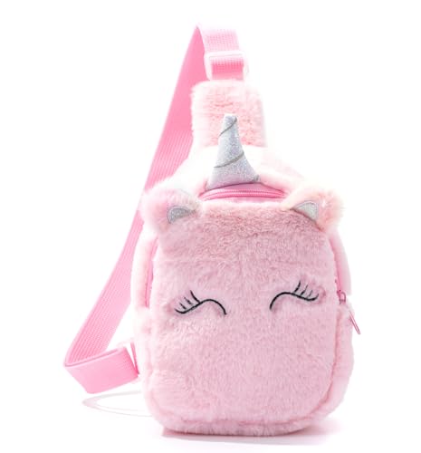 Kids Crossbody Bag Kids Sling Bags, Small Plush Sling Bag for Kids Travel Bag for Kids, Unicorn Sling Bag for Girls (Pink)